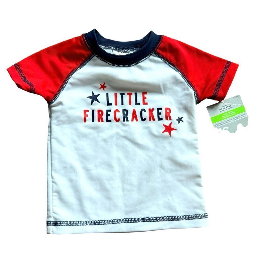 NWT Baby Boys Carters Little Firecracker Rashguard Rash Guard Swim Shirt Sz 3 mo